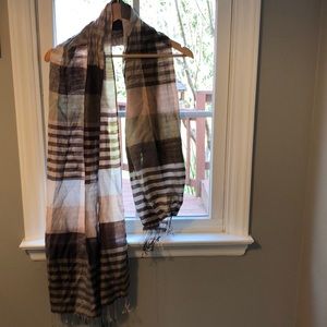 Brown Cream Gray Plaid Lightweight Italian Scarf